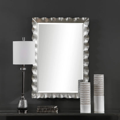 Haya Vanity Mirror by Uttermost in silver. Made from mirror, iron, mdf in a transitional style.