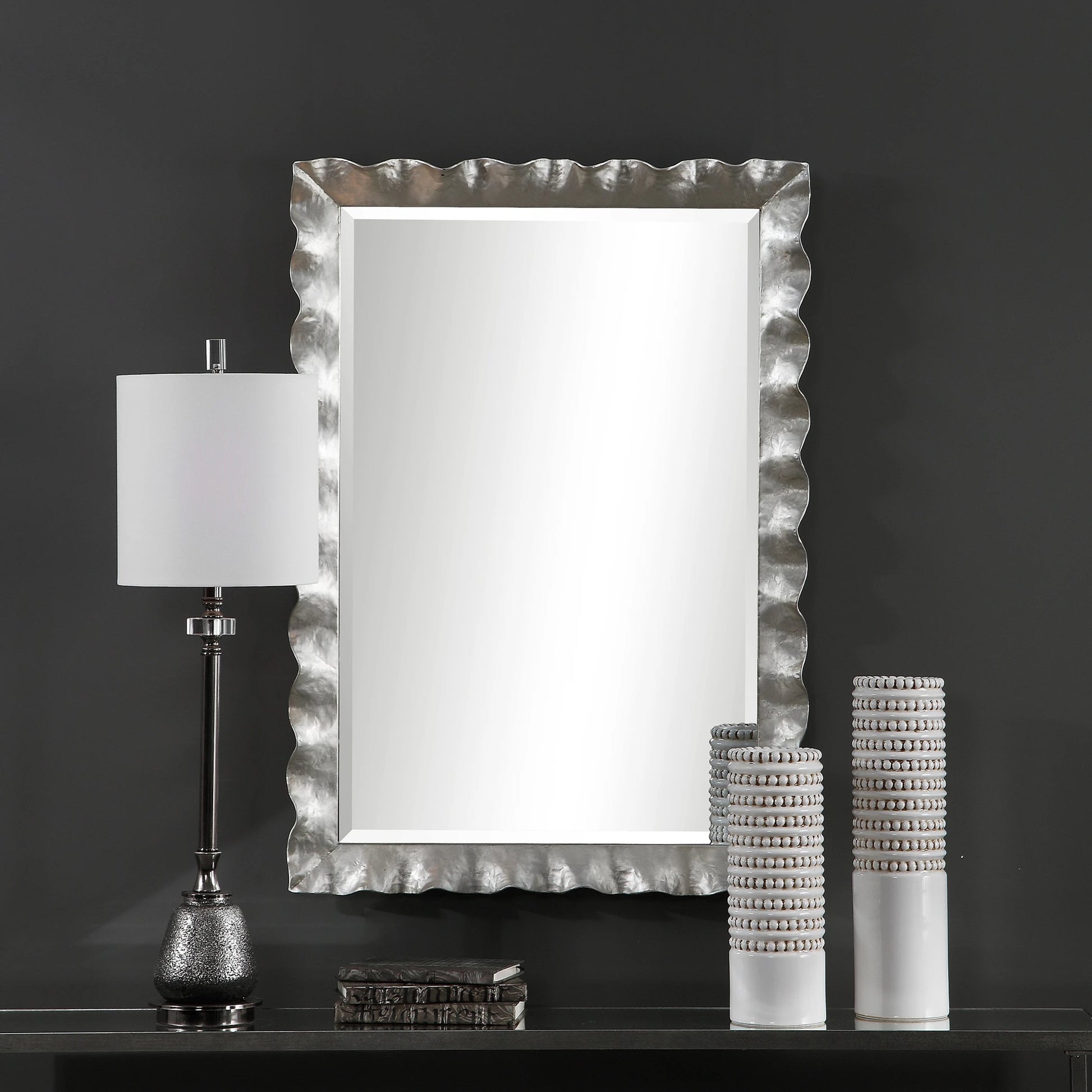 Haya Vanity Mirror by Uttermost in silver. Made from mirror, iron, mdf in a transitional style.