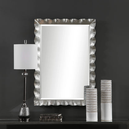 Haya Vanity Mirror by Uttermost in silver. Made from mirror, iron, mdf in a transitional style.