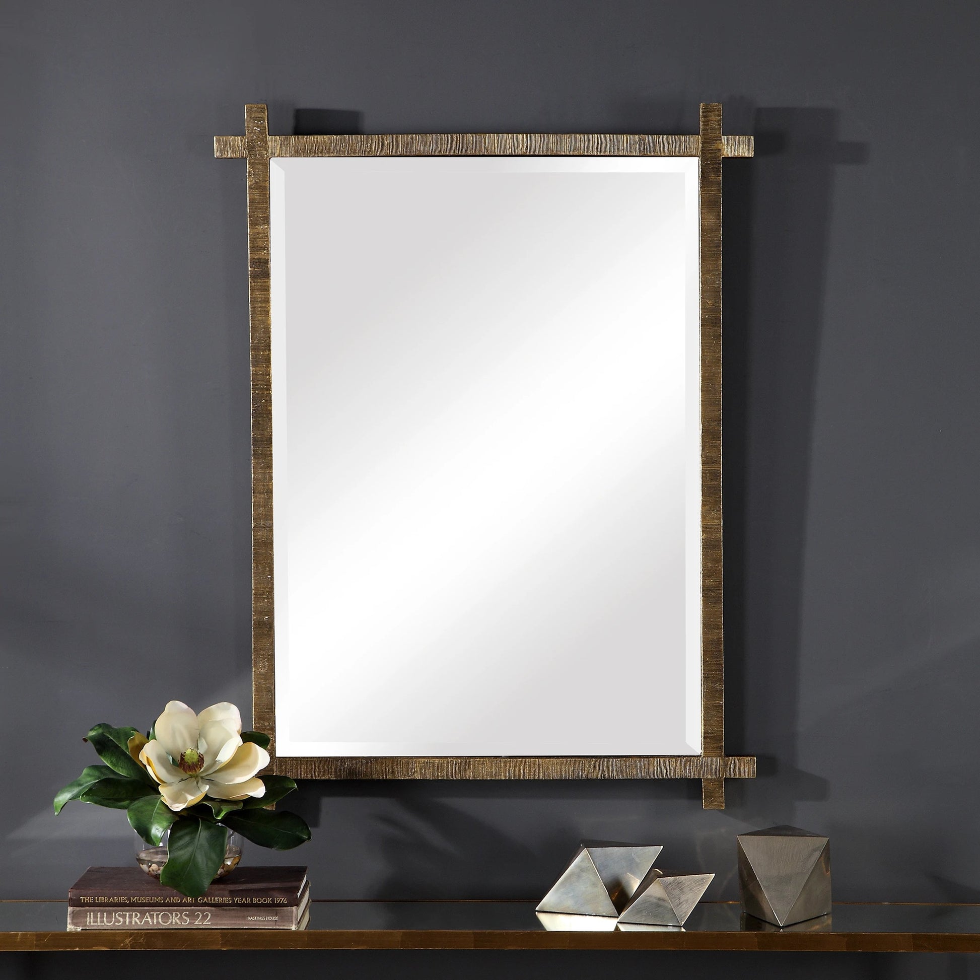 Abanu Vanity Mirror by Uttermost in gold. Made from resin, mdf, mirror in a modern style.