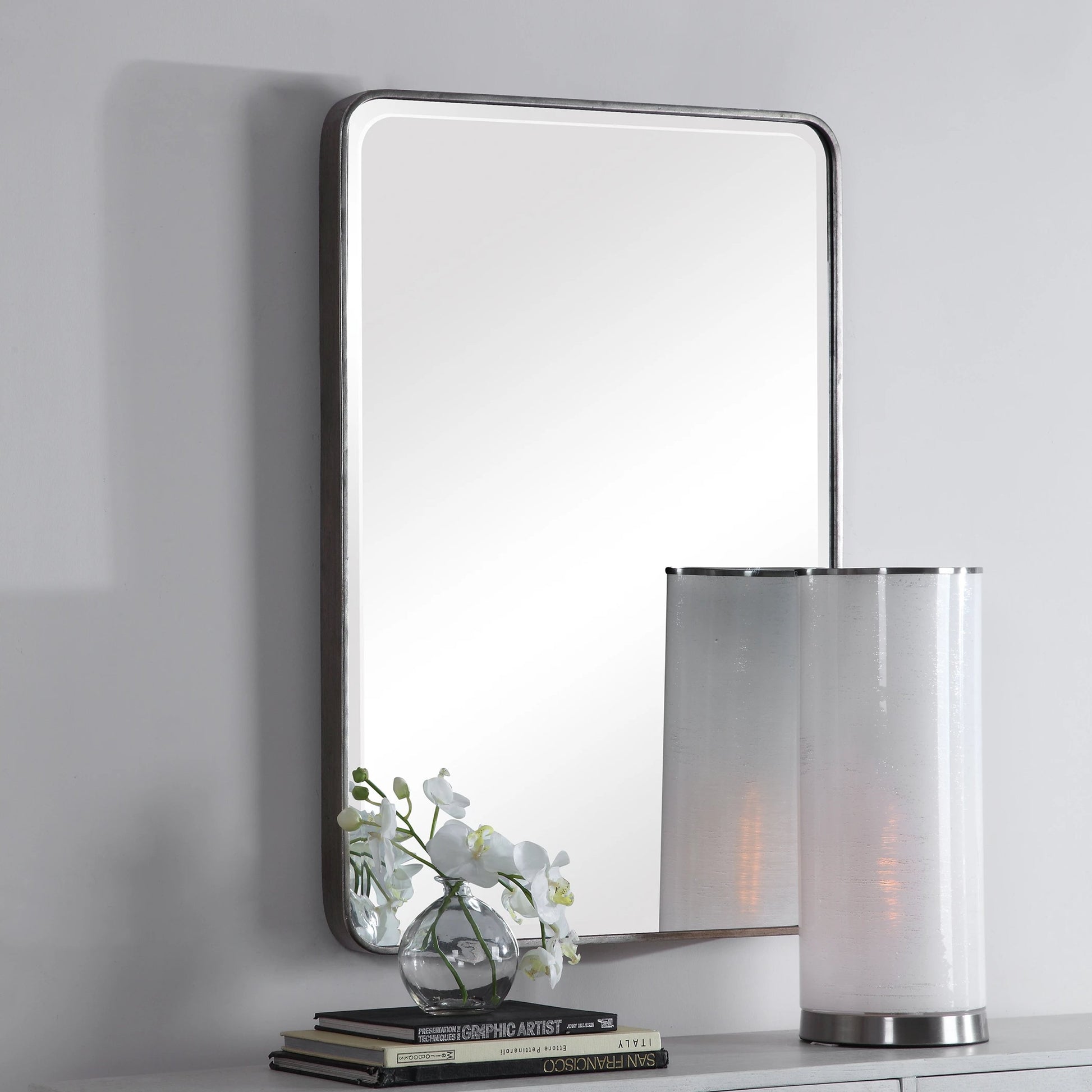 Aramis Silver Mirror by Uttermost in silver. Made from iron, glass, mdf in a modern style.