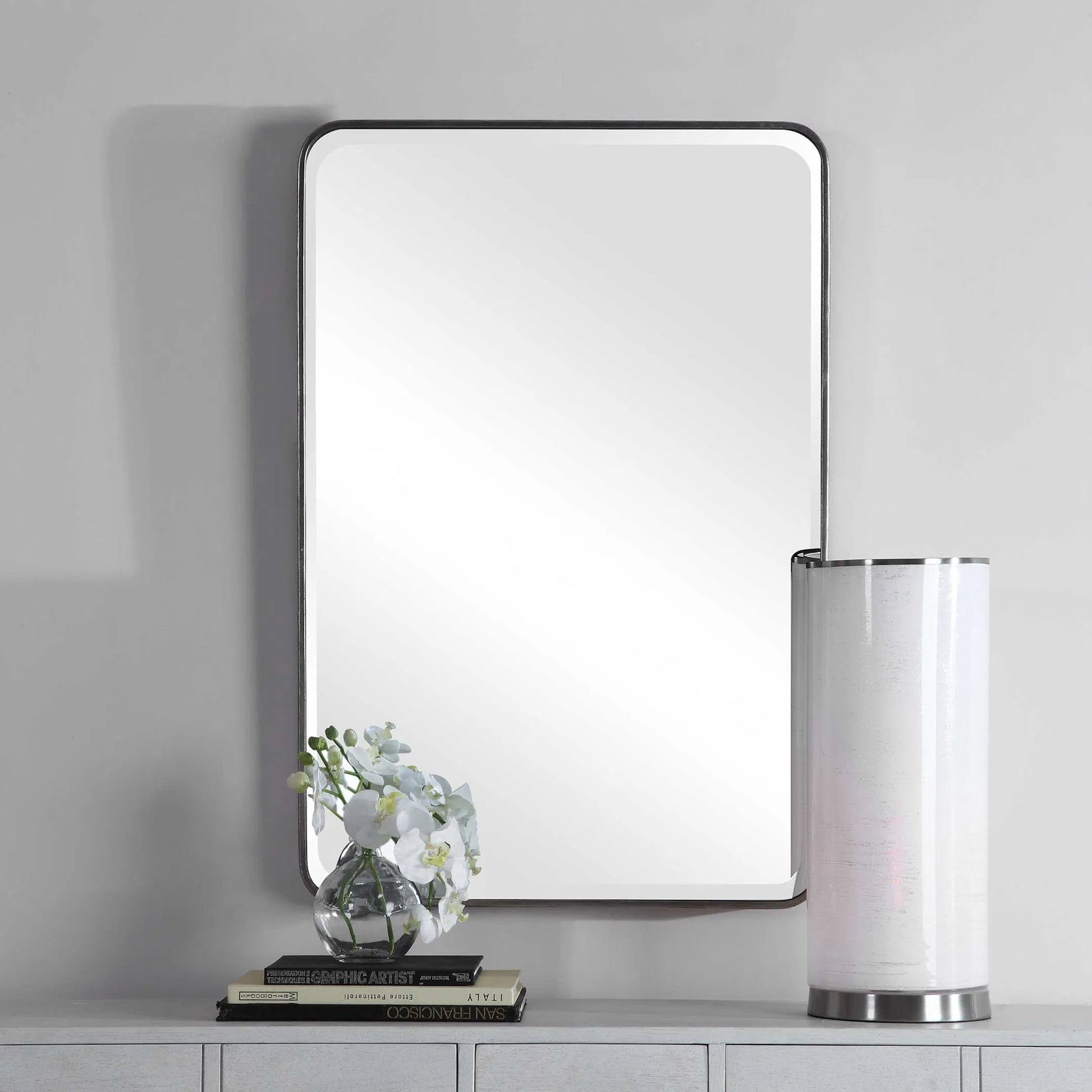 Aramis Silver Mirror by Uttermost in silver. Made from iron, glass, mdf in a modern style.