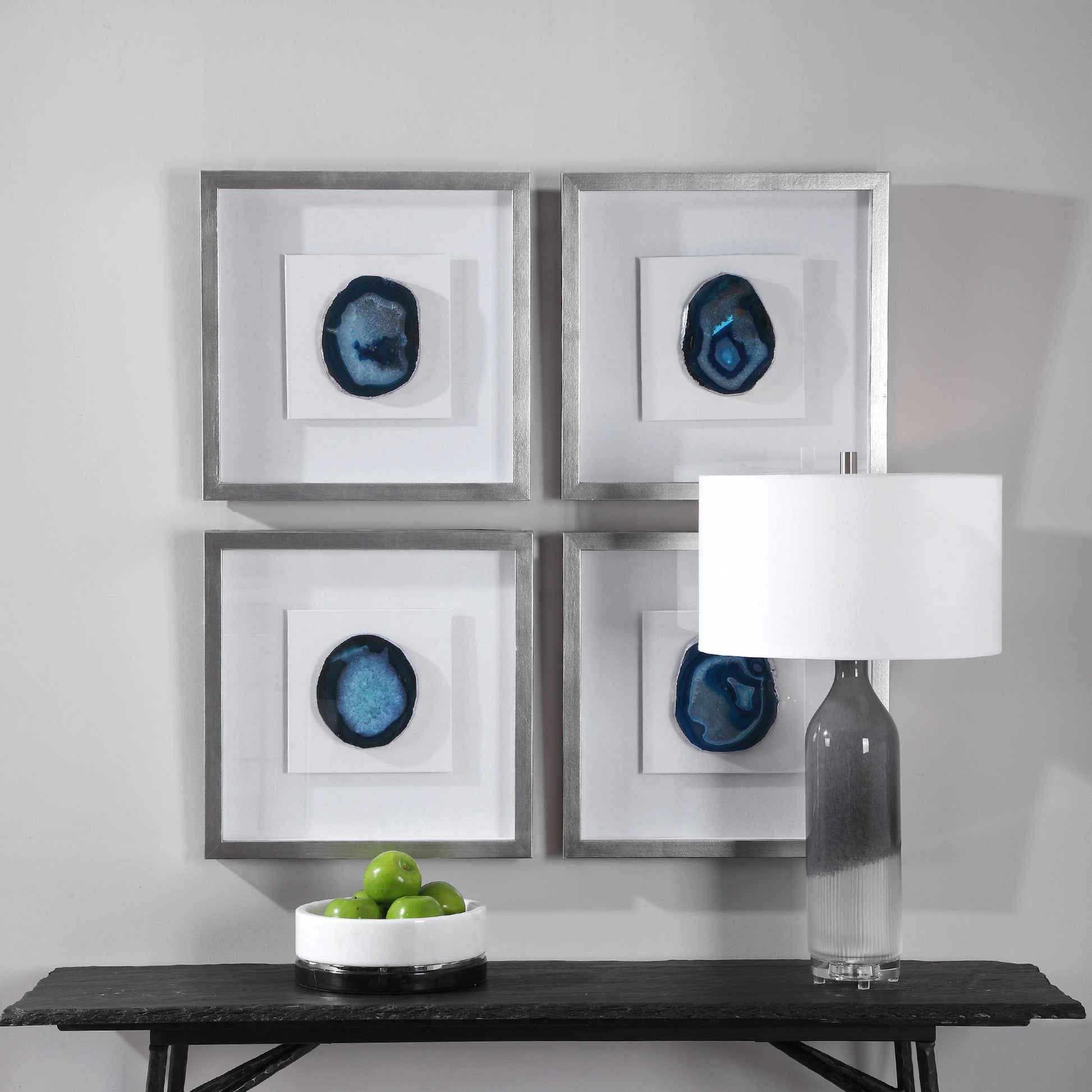Kalia Shadow Box by Uttermost in blue. Made from agate, pine, glass, mdf, linen in a transitional style.