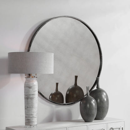 Argand Industrial Round Mirror by Uttermost. Made from metal, mdf, glass in a modern style.