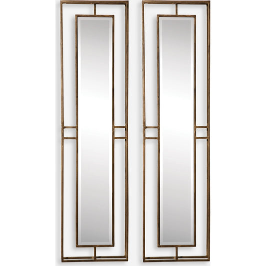 Rutledge Mirrors by Uttermost in gold. Made from metal 60% glass 40% in a transitional style.