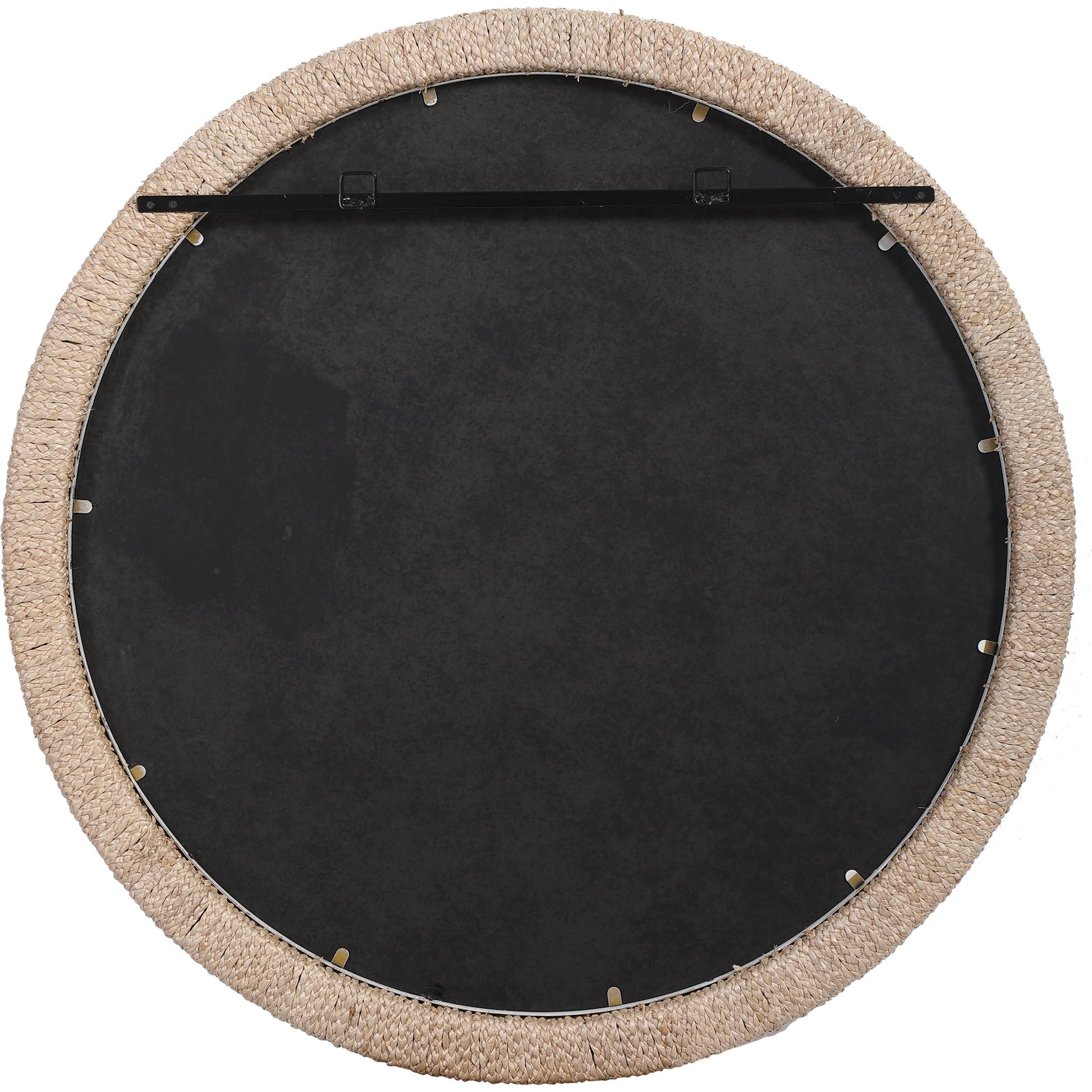 Carbet Round Rope Mirror by Uttermost. Made from iron, mdf, glass, straw in a coastal style.