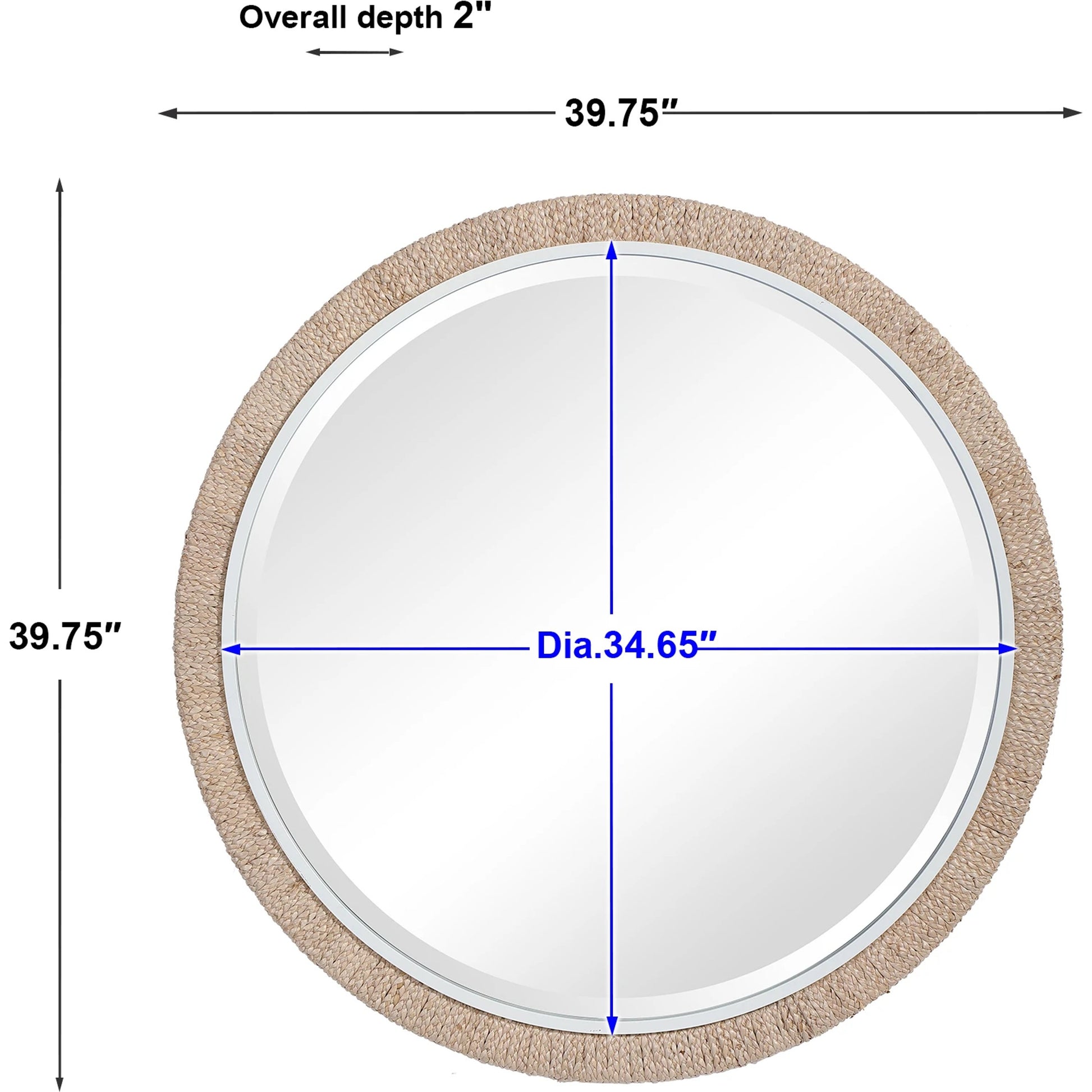 Carbet Round Rope Mirror by Uttermost. Made from iron, mdf, glass, straw in a coastal style.