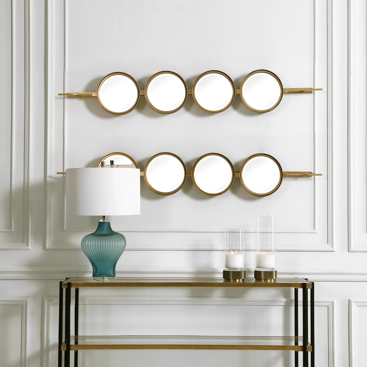012 SR-824137 | Closeup | Button Mirror by Uttermost. Made from iron, mdf, glass in a transitional style.