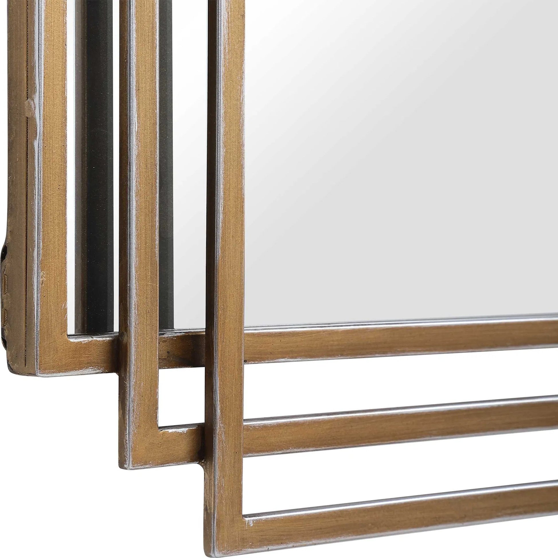 Amherst Brushed Mirror by Uttermost in gold. Made from iron, mdf, mirror in a transitional style.