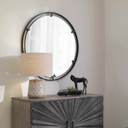 Cashel Mirror by Uttermost in satin black. Made from mdf, iron, mirror in a modern style.