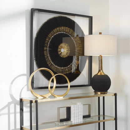 Sandara and Shadow Box by Uttermost in black, gold. Made from pine, paper, glass, linen, velvet in a eclectic & global style.