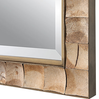 Cocos Mirror by Uttermost in dark gold. Made from iron, glass coconut shell, mdf in a transitional style.