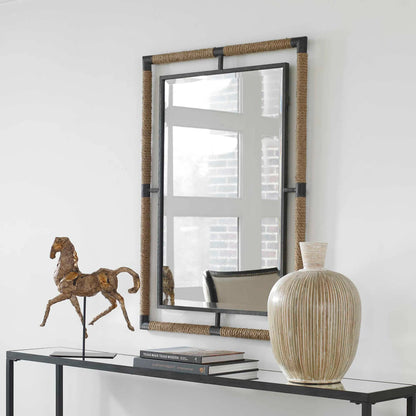 Melville & Rope Mirror by Uttermost in rust black. Made from mirror, iron, jute, mdf in a modern style.