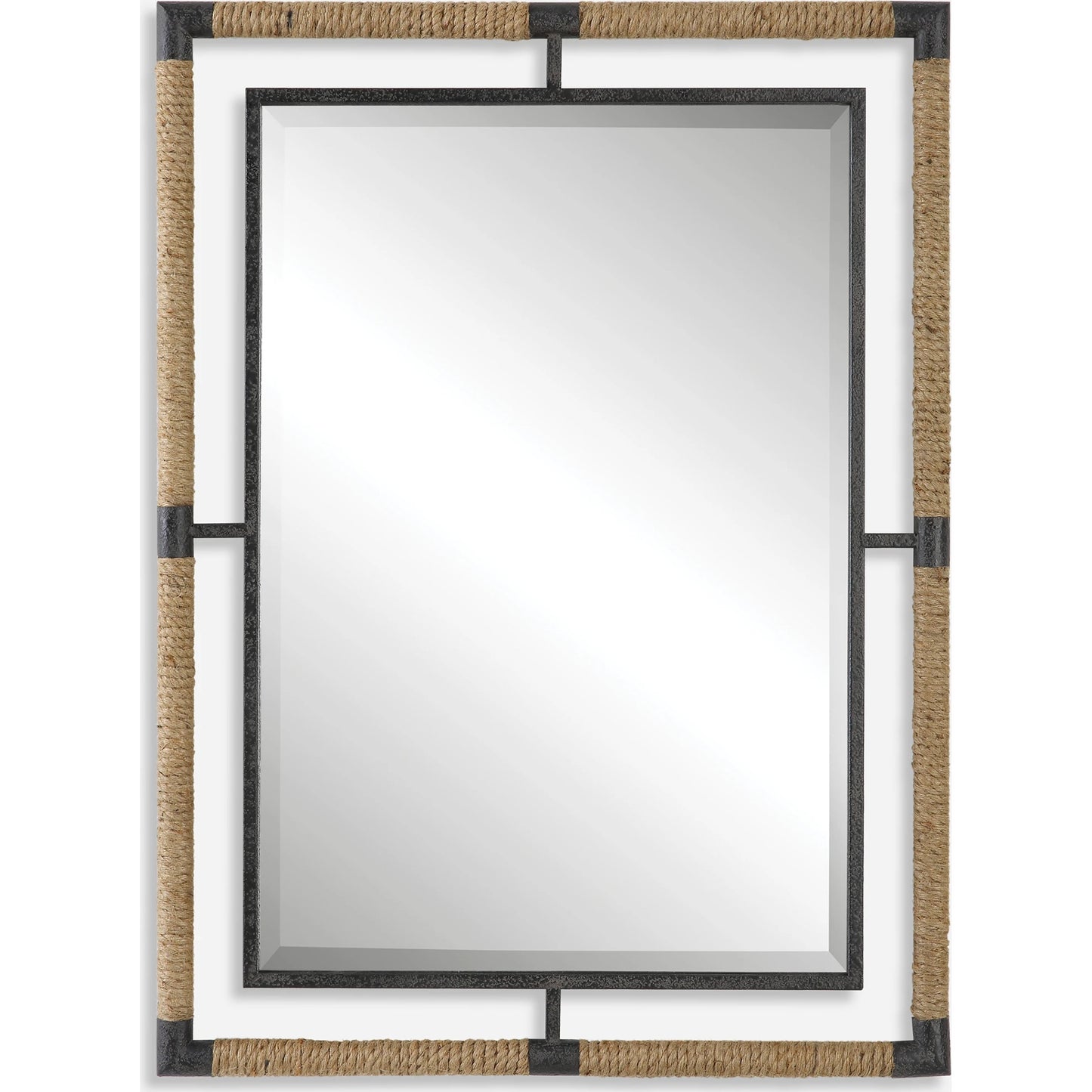001 SI-1923565 | Primary Silo | Melville & Rope Mirror by Uttermost in rust black. Made from mirror, iron, jute, mdf in a modern style.