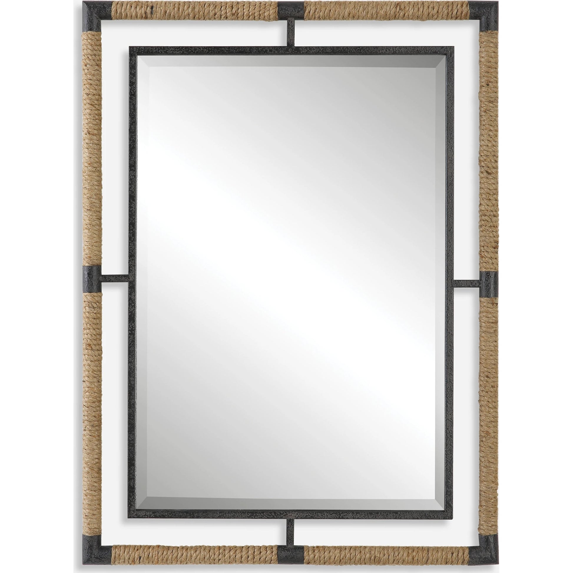Melville & Rope Mirror by Uttermost in rust black. Made from mirror, iron, jute, mdf in a modern style.
