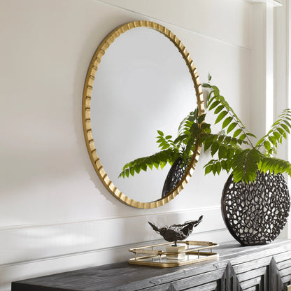 Dandridge Round Mirror by Uttermost in gold. Made from mdf, iron, mirror in a modern style.