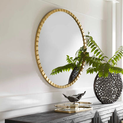 Dandridge Round Mirror by Uttermost in gold. Made from mdf, iron, mirror in a modern style.