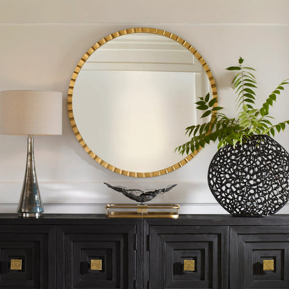 Dandridge Round Mirror by Uttermost in gold. Made from mdf, iron, mirror in a modern style.