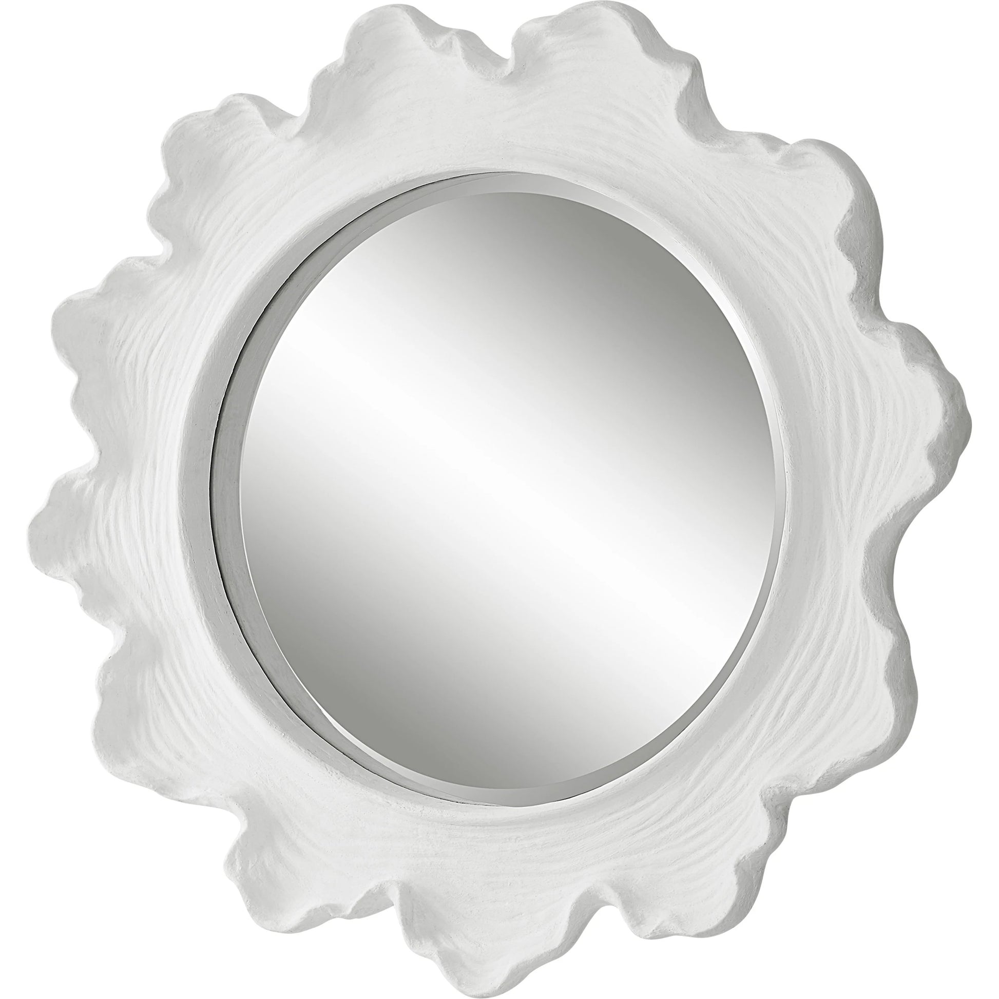 Sea Coral Round Mirror by Uttermost in white. Made from resin, glass, mdf in a coastal style.