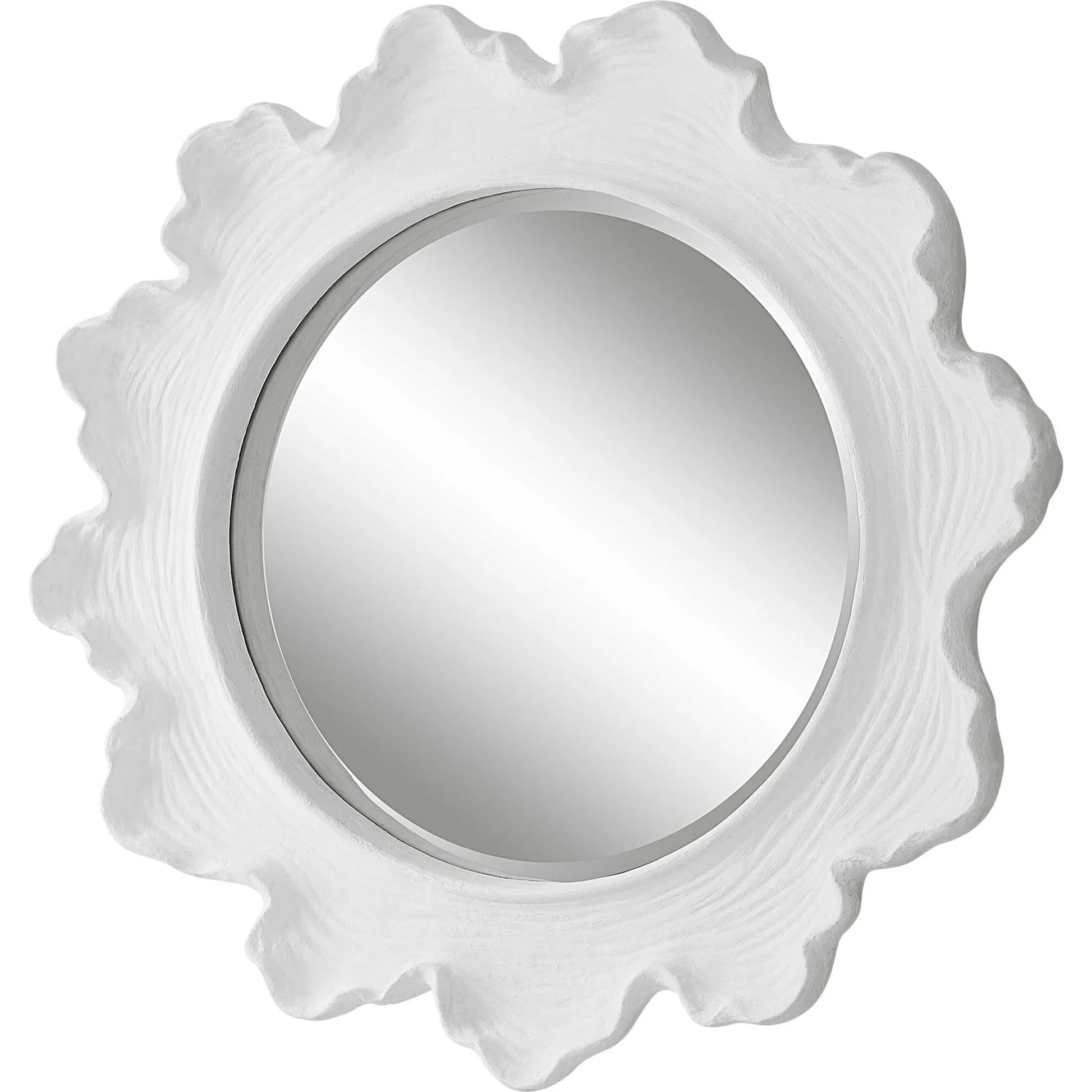 Sea Coral Round Mirror by Uttermost in white. Made from resin, glass, mdf in a coastal style.