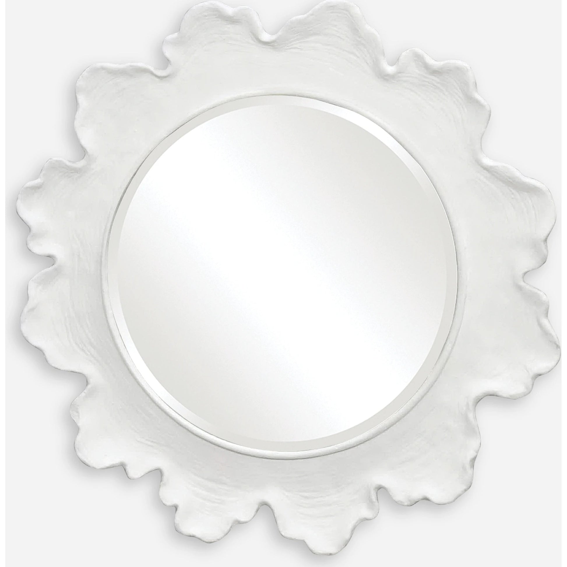 Sea Coral Round Mirror by Uttermost in white. Made from resin, glass, mdf in a coastal style.