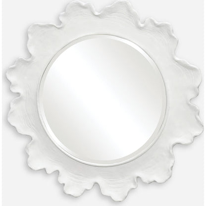 Sea Coral Round Mirror by Uttermost in white. Made from resin, glass, mdf in a coastal style.