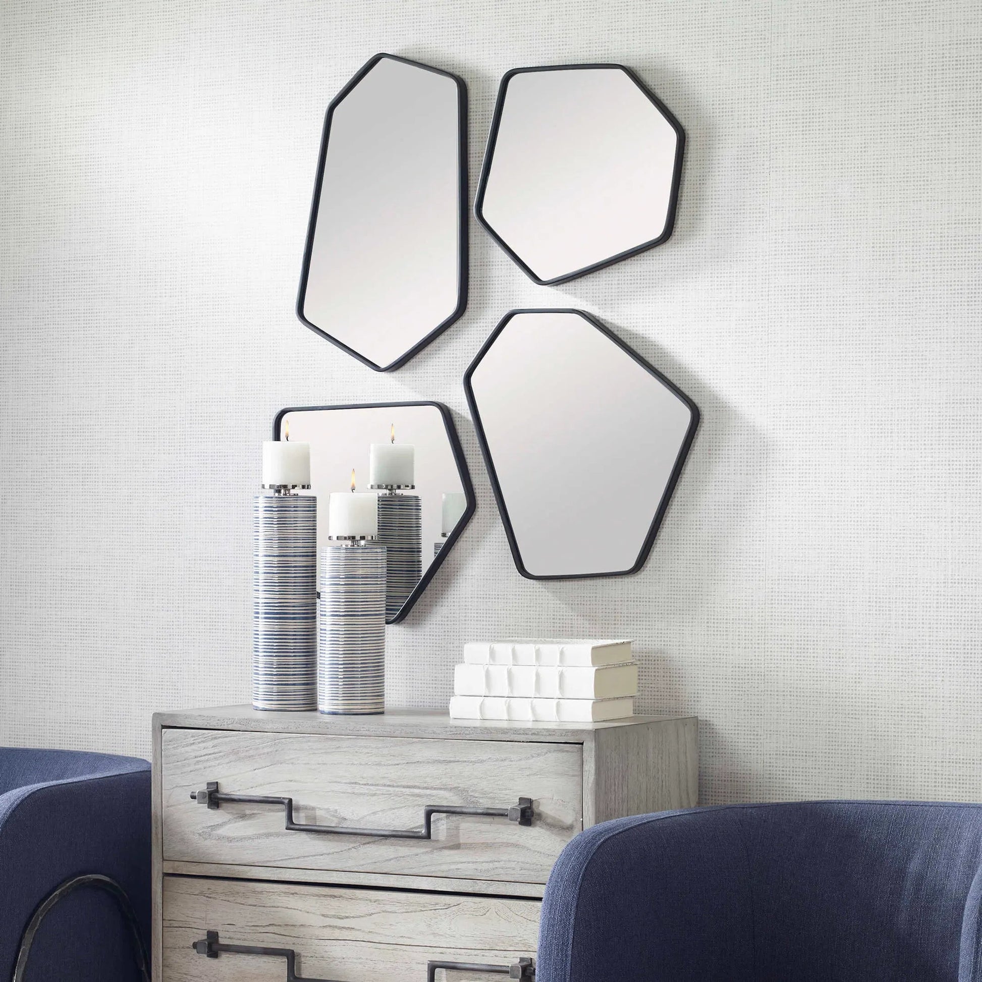 Linneah Mirrors by Uttermost in black. Made from mirror, iron, mdf in a modern style.