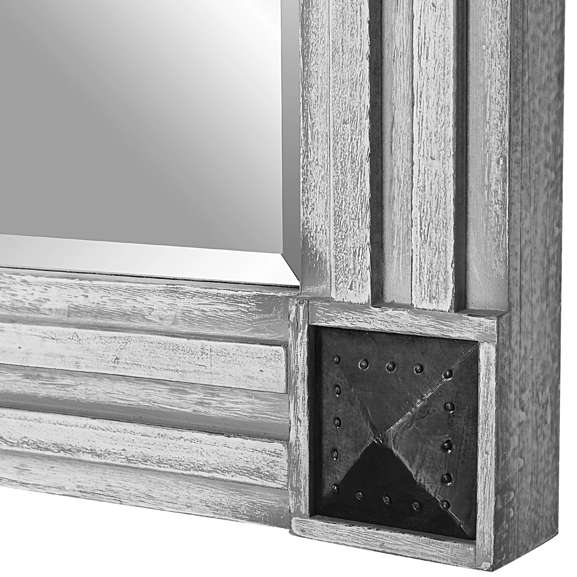 Manor Mirror by Uttermost in white-wash gray. Made from mdf, firwood, mirror, copper in a modern style.