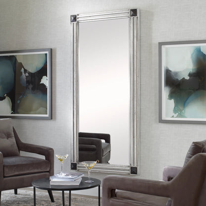 Manor Mirror by Uttermost in white-wash gray. Made from mdf, firwood, mirror, copper in a modern style.