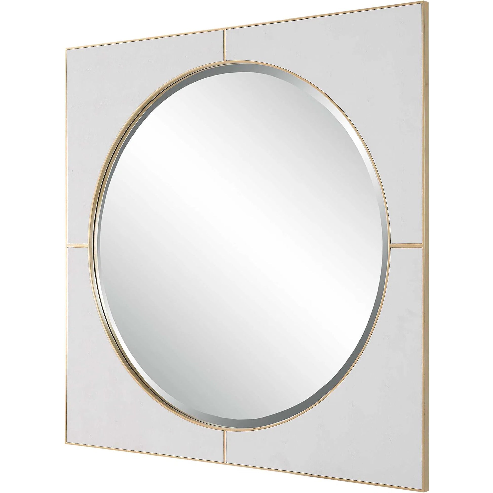 Cyprus Square Mirror by Uttermost in gold. Made from mirror, mdf, pu leather in a modern style.