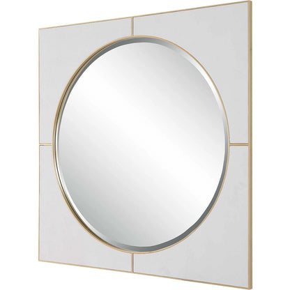 Cyprus Square Mirror by Uttermost in gold. Made from mirror, mdf, pu leather in a modern style.