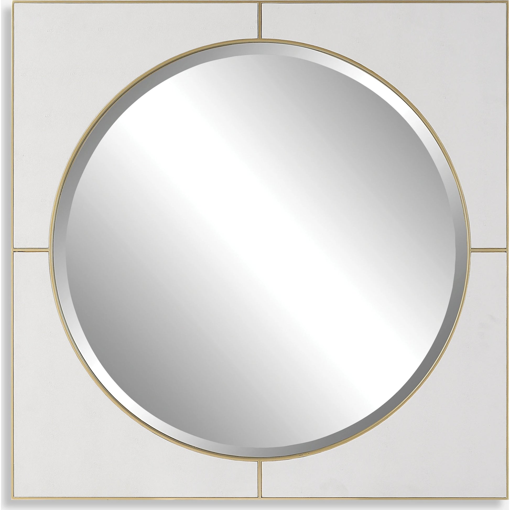 Cyprus Square Mirror by Uttermost in gold. Made from mirror, mdf, pu leather in a modern style.