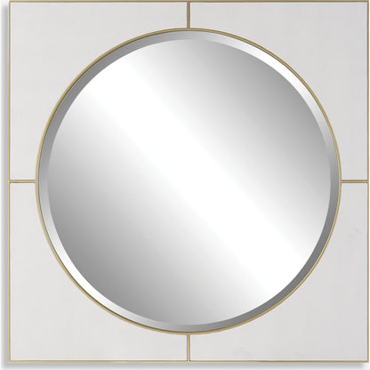 Cyprus Square Mirror by Uttermost in gold. Made from mirror, mdf, pu leather in a modern style.