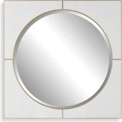 Cyprus Square Mirror by Uttermost in gold. Made from mirror, mdf, pu leather in a modern style.