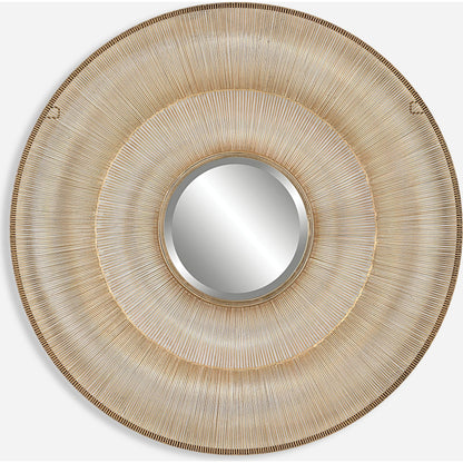 Bauble Round Mirror by Uttermost in antique gold. Made from iron, mirror, mdf in a coastal style.