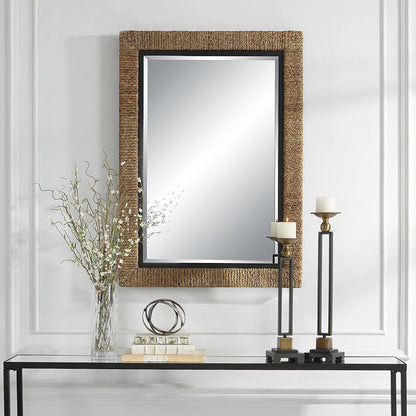Island Mirror by Uttermost. Made from mirror, mdf, iron, straw rope in a modern style.