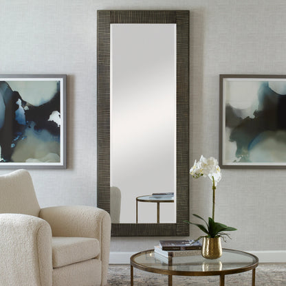 Figaro Mirror by Uttermost in aged gray wash. Made from mirror, mdf, pine, fir in a modern style.