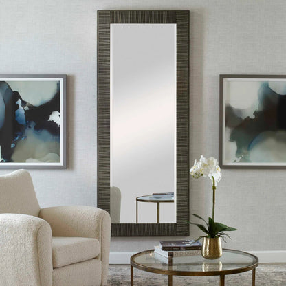 Figaro Mirror by Uttermost in aged gray wash. Made from mirror, mdf, pine, fir in a modern style.