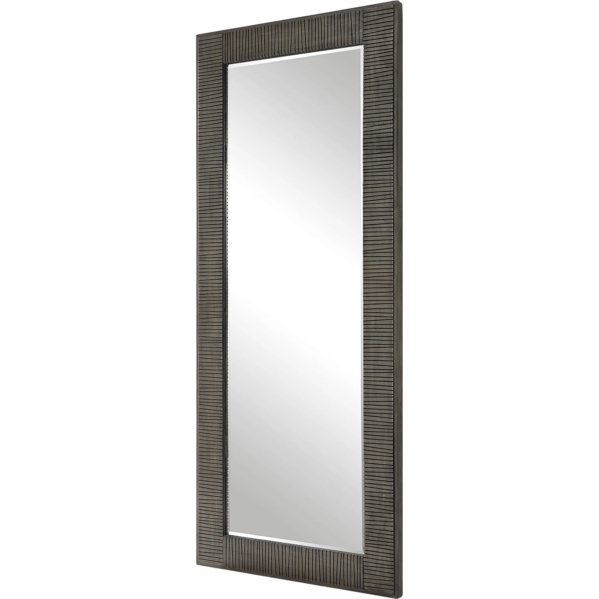 Figaro Mirror by Uttermost in aged gray wash. Made from mirror, mdf, pine, fir in a modern style.