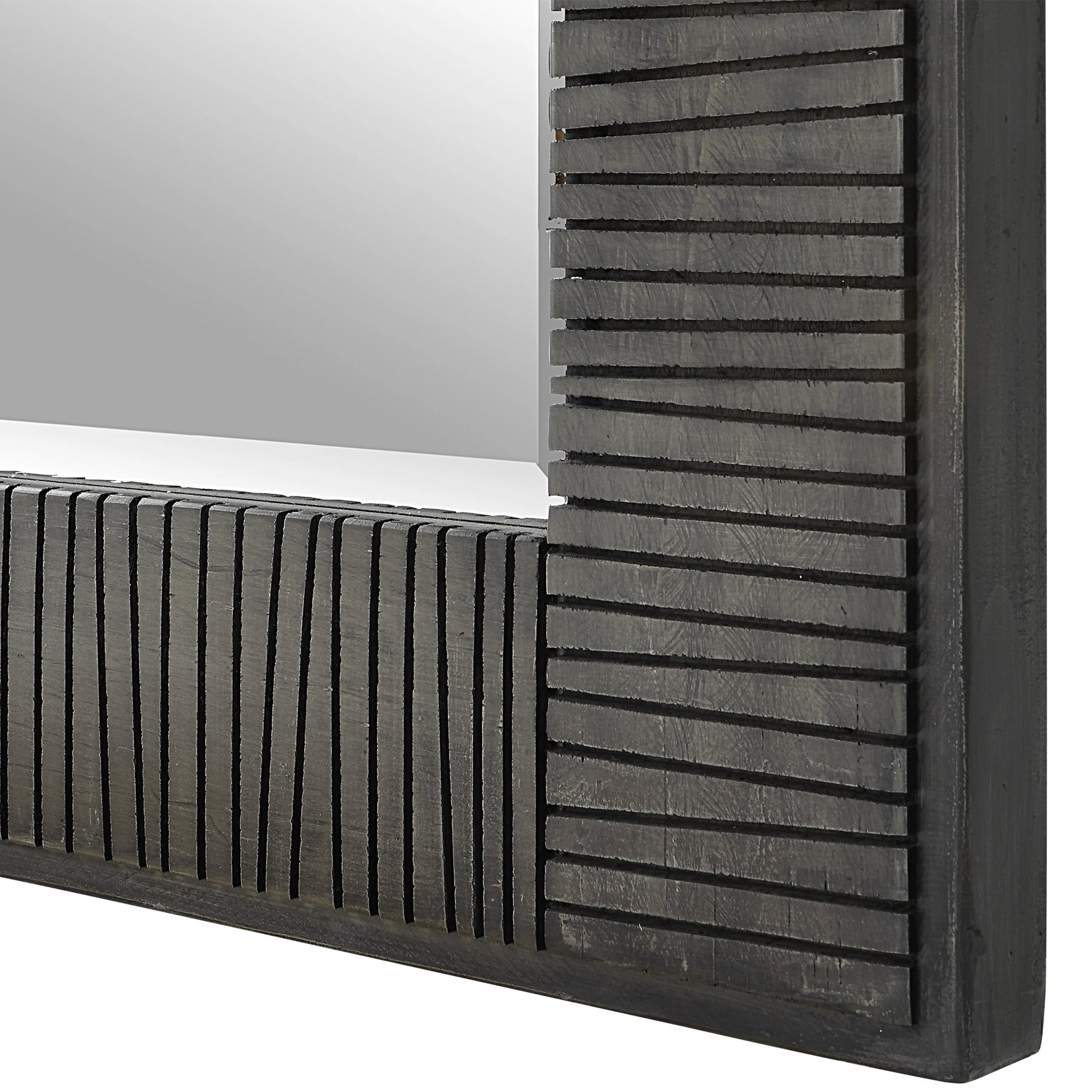 Figaro Mirror by Uttermost in aged gray wash. Made from mirror, mdf, pine, fir in a modern style.