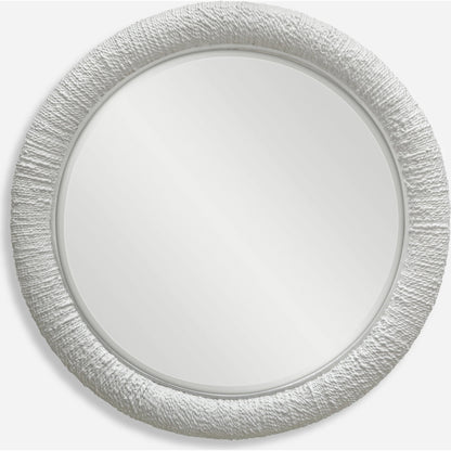 Mariner Round Mirror by Uttermost. Made from banana weaving, rattan, plywood, glass in a modern style.