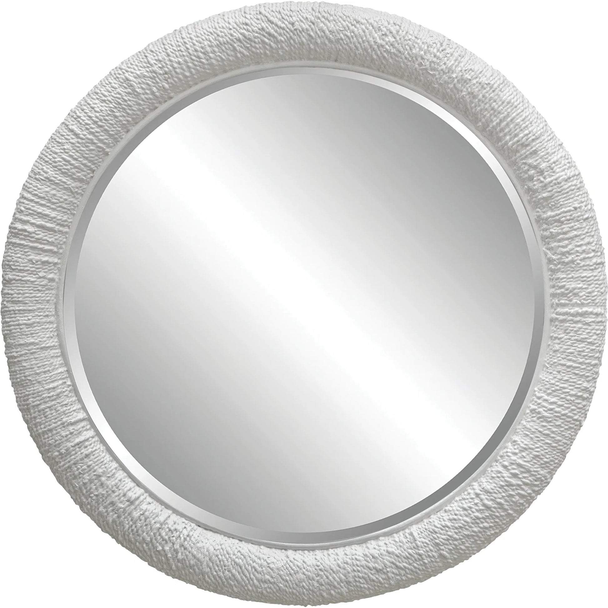 Mariner Round Mirror by Uttermost. Made from banana weaving, rattan, plywood, glass in a modern style.
