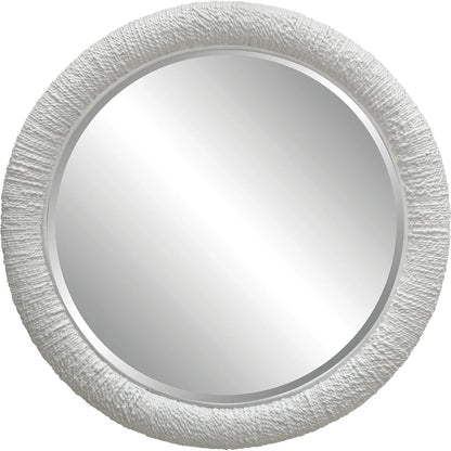 Mariner Round Mirror by Uttermost. Made from banana weaving, rattan, plywood, glass in a modern style.