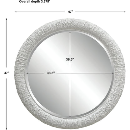 Mariner Round Mirror by Uttermost. Made from banana weaving, rattan, plywood, glass in a modern style.