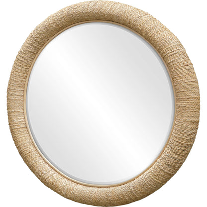 Mariner Round Mirror by Uttermost. Made from banana weaving, rattan, plywood, glass in a modern style.