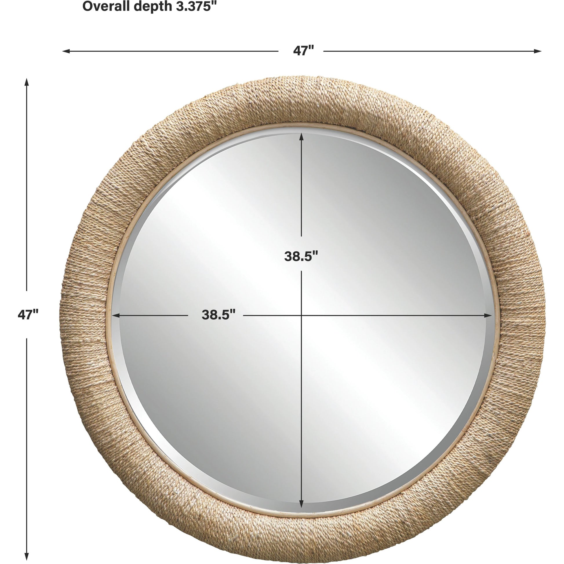 Mariner Round Mirror by Uttermost. Made from banana weaving, rattan, plywood, glass in a modern style.