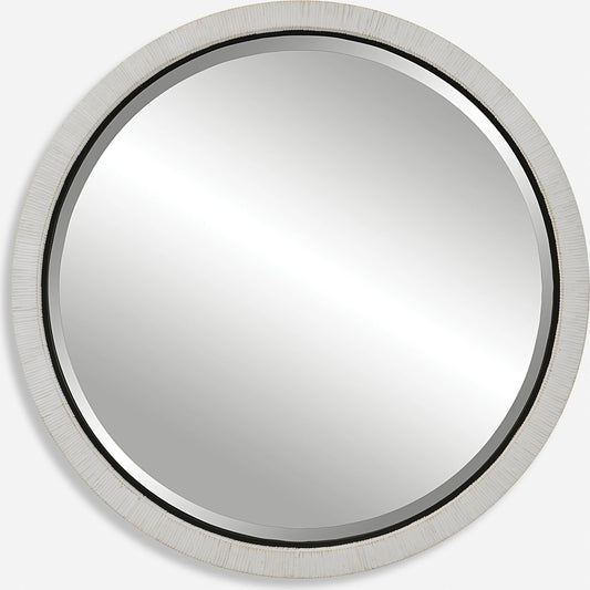 Granada Round Mirror by Uttermost in whitewash. Made from rattan, mirror, mdf in a modern style.