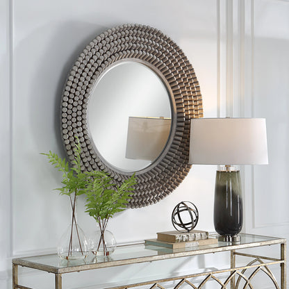 Portside Round Mirror by Uttermost in gray. Made from mdf, fir, mirror in a modern style.