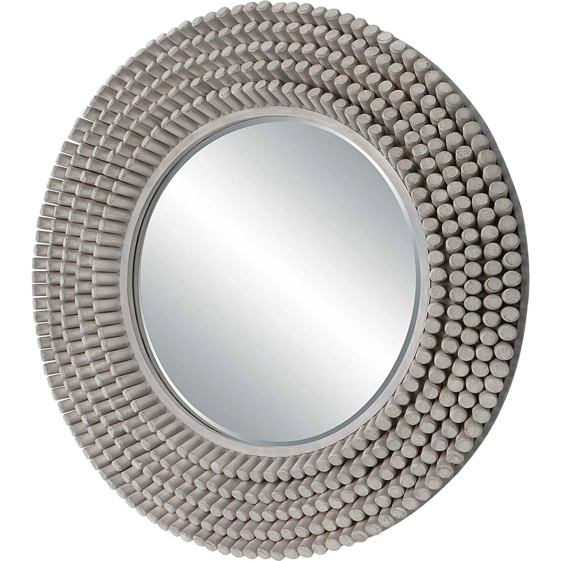 Portside Round Mirror by Uttermost in gray. Made from mdf, fir, mirror in a modern style.