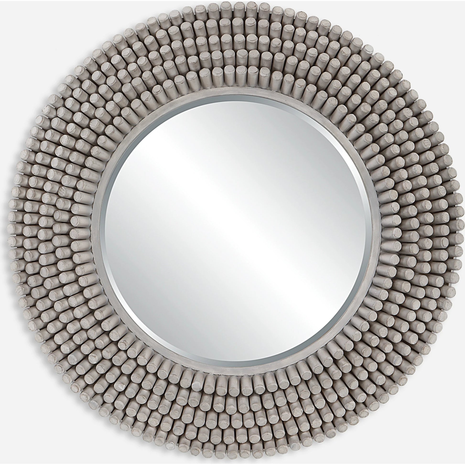 Portside Round Mirror by Uttermost in gray. Made from mdf, fir, mirror in a modern style.